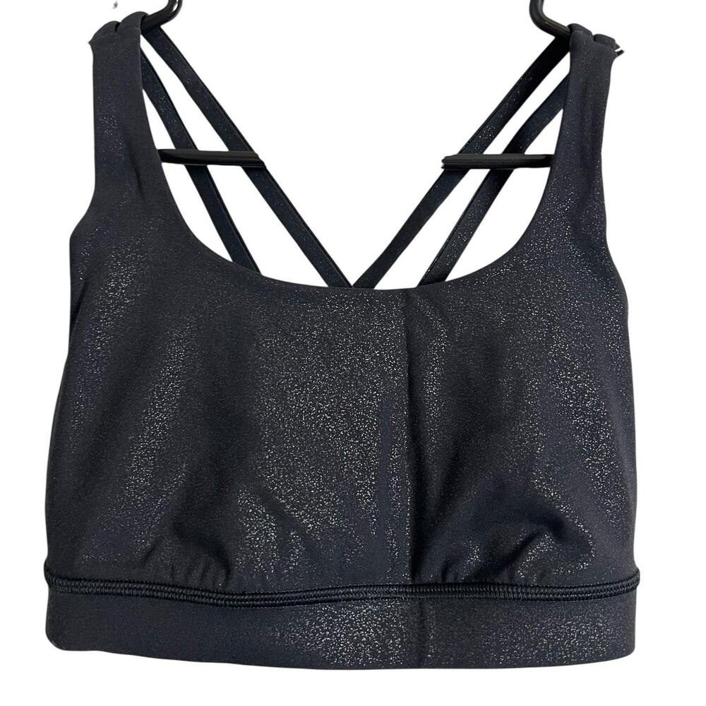 Lululemon Sports Bra 4 Black Speckle Strappy Crossback Longline Yoga Athleisure